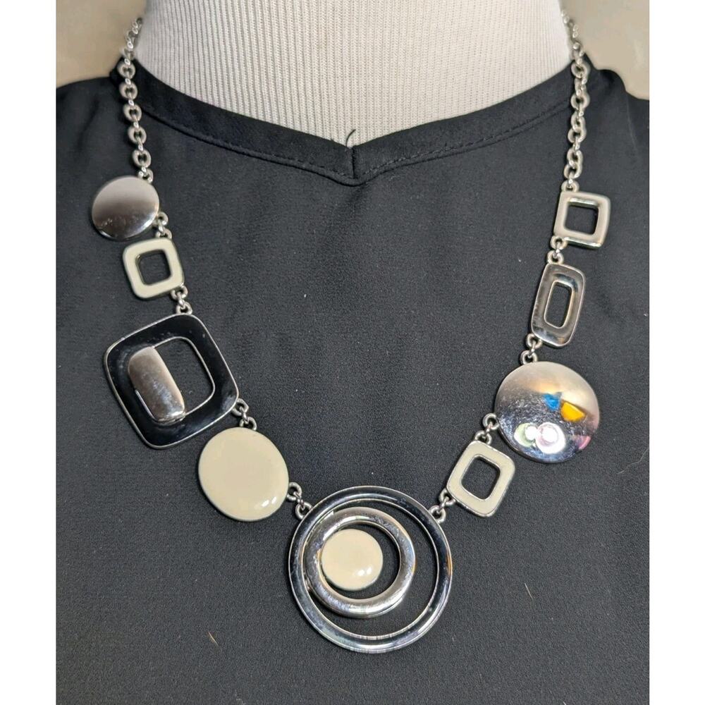 Lia Sophia Geometric Shapes Statement Necklace "My Moon” by Trish Silver Tone